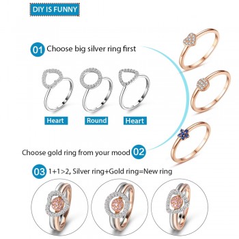 ELESHE Fashion Sparkling Cubic Zirconia Crystal Hollow Round Finger Ring Real Solid 925 Sterling Silver Rings for Women Jewelry