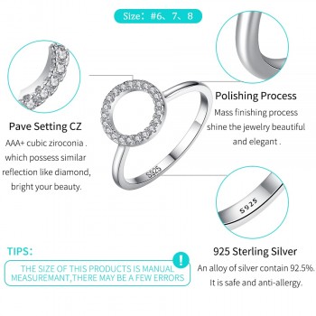 ELESHE Fashion Sparkling Cubic Zirconia Crystal Hollow Round Finger Ring Real Solid 925 Sterling Silver Rings for Women Jewelry
