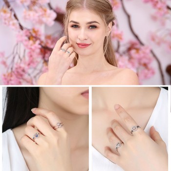 ELESHE Fashion Sparkling Cubic Zirconia Crystal Hollow Round Finger Ring Real Solid 925 Sterling Silver Rings for Women Jewelry