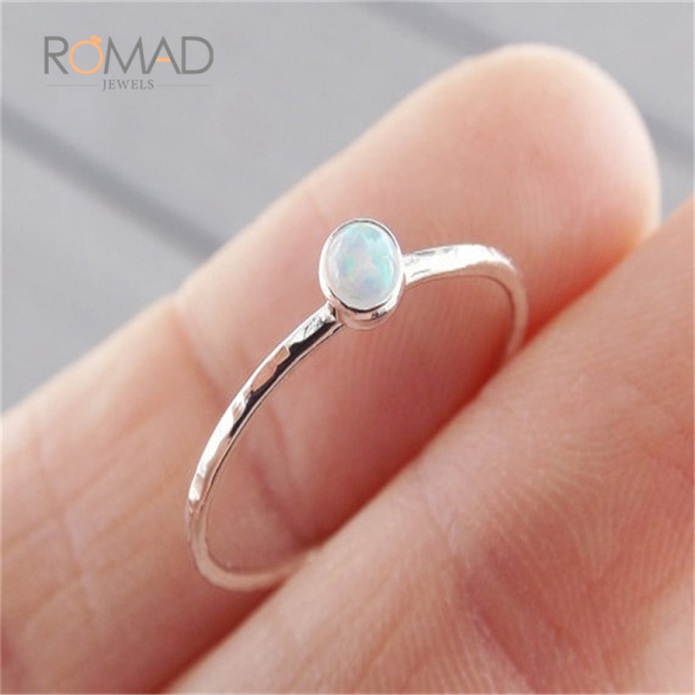 Minimalist Round Opal Rings For Women Silver Color Ring Small Simple Rings For Girl Personality Wedding Bijoux Jewelry anillo Z3