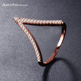 ANFASNI Fashion Rose Gold Plating Two-Tone V Shape Design Jewelry Ring For Women with Micro Pave Setting Cubic Zirconia CRI1039