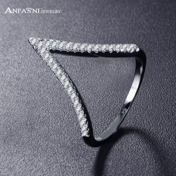 ANFASNI Fashion Rose Gold Plating Two-Tone V Shape Design Jewelry Ring For Women with Micro Pave Setting Cubic Zirconia CRI1039