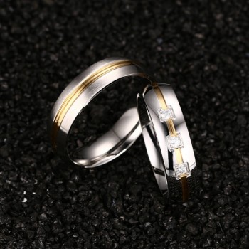 Meaeguet Silver Color Classic Lovers CZ Stone Engagement Rings Stainless Steel Couple Anel Wedding Bands Lover Women Jewelry