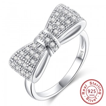 2018 Fashion solid 925 Sterling Silver Exquisite Fashion Bow Tie Wedding amp; Engagement Ring Made With Cubic Zirconia Jewelry