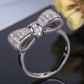 2018 Fashion solid 925 Sterling Silver Exquisite Fashion Bow Tie Wedding amp; Engagement Ring Made With Cubic Zirconia Jewelry