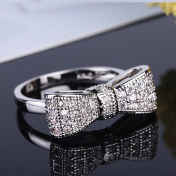 2018 Fashion solid 925 Sterling Silver Exquisite Fashion Bow Tie Wedding amp; Engagement Ring Made With Cubic Zirconia Jewelry