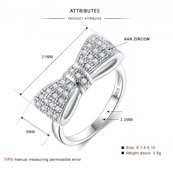 2018 Fashion solid 925 Sterling Silver Exquisite Fashion Bow Tie Wedding amp; Engagement Ring Made With Cubic Zirconia Jewelry
