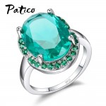PATICO Top Quality 925 Sterling Silver Finger Rings Shining Big Oval CZ Crystal Propose Wedding Anniversary Women Gift Jewelry