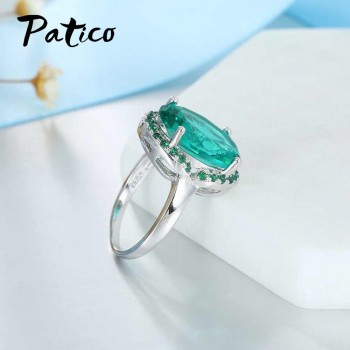 PATICO Top Quality 925 Sterling Silver Finger Rings Shining Big Oval CZ Crystal Propose Wedding Anniversary Women Gift Jewelry