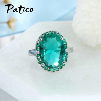 PATICO Top Quality 925 Sterling Silver Finger Rings Shining Big Oval CZ Crystal Propose Wedding Anniversary Women Gift Jewelry