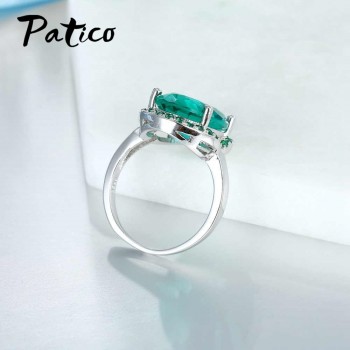 PATICO Top Quality 925 Sterling Silver Finger Rings Shining Big Oval CZ Crystal Propose Wedding Anniversary Women Gift Jewelry