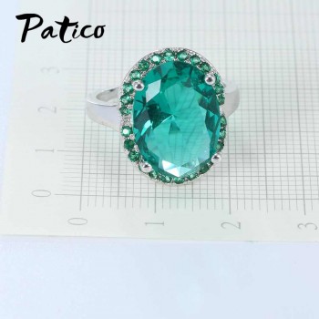 PATICO Top Quality 925 Sterling Silver Finger Rings Shining Big Oval CZ Crystal Propose Wedding Anniversary Women Gift Jewelry