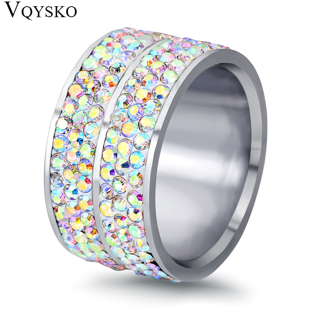 Wholesale High Quality Classic Stainless Steel 6 Row Crystal Jewelry Wedding Ring