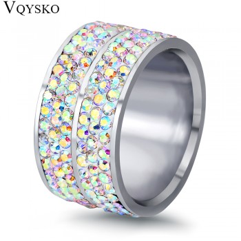 Wholesale High Quality Classic Stainless Steel 6 Row Crystal Jewelry Wedding Ring