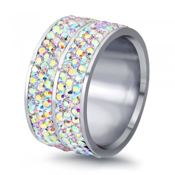Wholesale High Quality Classic Stainless Steel 6 Row Crystal Jewelry Wedding Ring