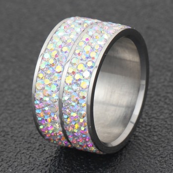 Wholesale High Quality Classic Stainless Steel 6 Row Crystal Jewelry Wedding Ring