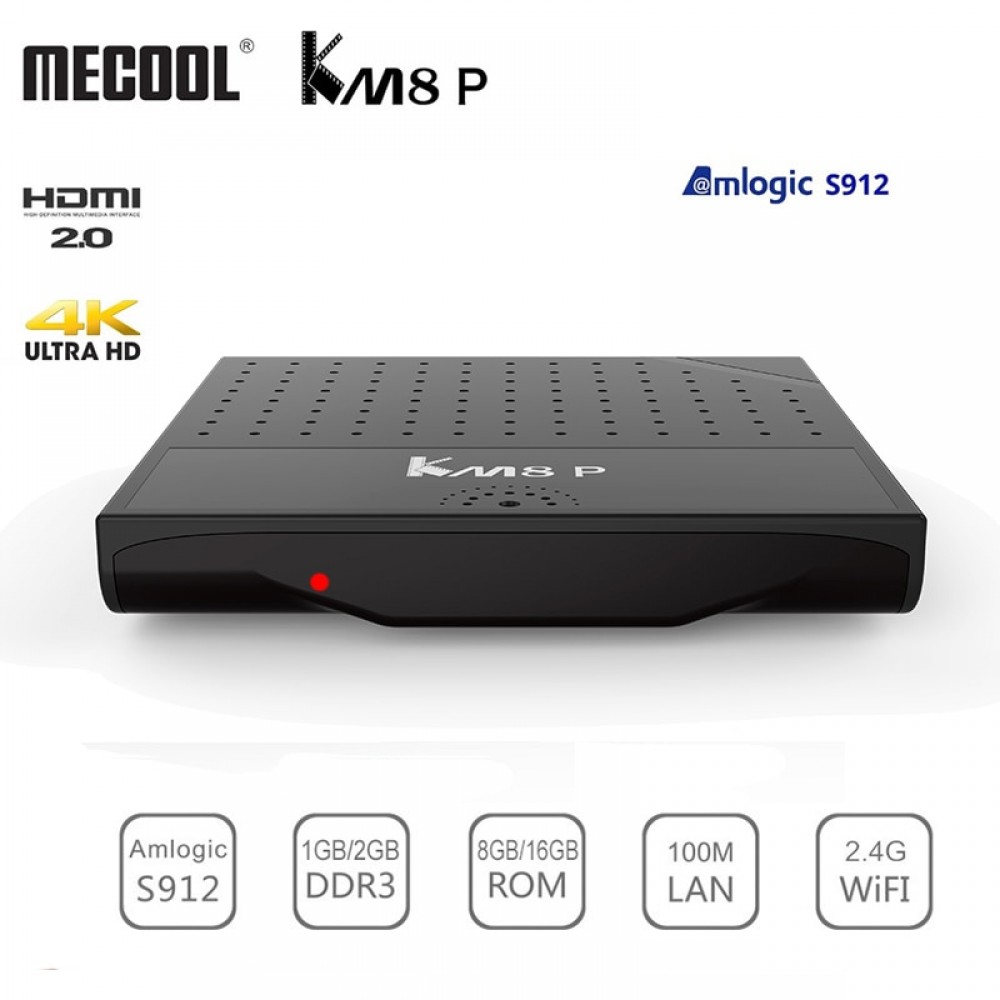 Mecool KM8 P Amlogic S912 Android 7.1 Smart TV Box ROM 1G/2G RAM 8G/16G 2.4G WiFi 4K Ultra Thin HD Set Top Box Player Support 3D