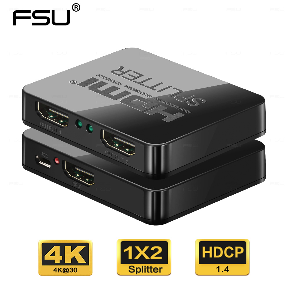 HDCP 4K HDMI Splitter Full HD 1080p Video HDMI Switch Switcher 1X2 Split 1 in 2 Out Amplifier Dual Display For HDTV DVD PS3 Xbox
