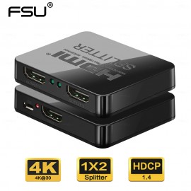 HDCP 4K HDMI Splitter Full HD 1080p Video HDMI Switch Switcher 1X2 Split 1 in 2 Out Amplifier Dual Display For HDTV DVD PS3 Xbox