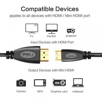 1M,1.5m,2M,3M High speed Gold Plated HDMI TO MINI HDMI Plug Male-Male HDMI Cable 1.4 Version 1080p 3D for TABLETS DVD