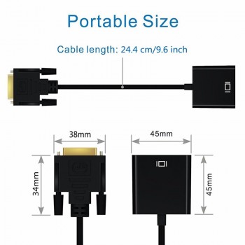 DZLST DVI Male to VGA Female Video Converter Adapter DVI 24+1 25 Pin DVI-D to VGA Adapter Cable for TV PS3 PS4 PC Display 1080P
