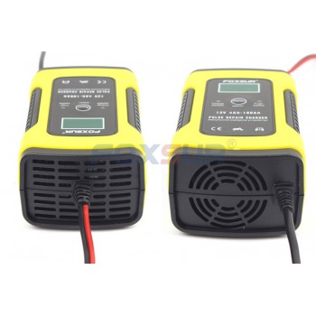 FOXSUR 12V 5A Pulse Repair Charger with LCD Display, Motorcycle amp; Car Battery Charger, 12V AGM GEL WET Lead Acid Battery Charger