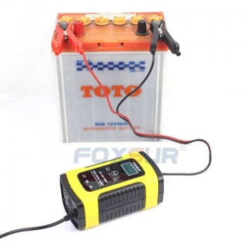 FOXSUR 12V 5A Pulse Repair Charger with LCD Display, Motorcycle amp; Car Battery Charger, 12V AGM GEL WET Lead Acid Battery Charger