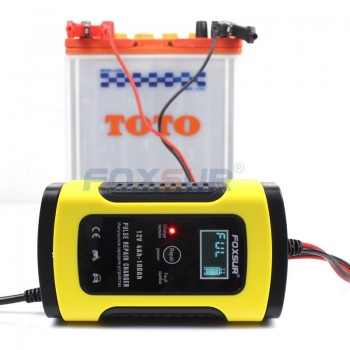 FOXSUR 12V 5A Pulse Repair Charger with LCD Display, Motorcycle amp; Car Battery Charger, 12V AGM GEL WET Lead Acid Battery Charger