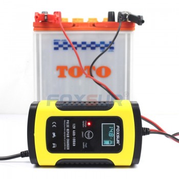 FOXSUR 12V 5A Pulse Repair Charger with LCD Display, Motorcycle amp; Car Battery Charger, 12V AGM GEL WET Lead Acid Battery Charger