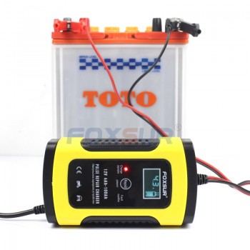FOXSUR 12V 5A Pulse Repair Charger with LCD Display, Motorcycle amp; Car Battery Charger, 12V AGM GEL WET Lead Acid Battery Charger