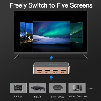 Vention HDMI Splitter Switch 5 Input 1 Output HDMI Switcher 3 Input 1 Ouput for XBOX 360 PS4 Smart Android HDTV 4K HDMI Adapter