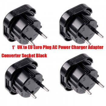 New Universal Travel UK to EU Euro Plug AC Power Charger Adapter Converter Socket Black Power Plug Adaptor Connector