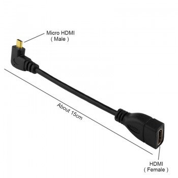 Robotsky Micro HDMI Male to HDMI Female Adapter Cable Left Angle 90 Degree HDMI Converter Code for PC HDTV Projector