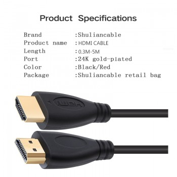 3FT,0.3M,1M,1.5M,2M,3M,5M High speed Gold Plated Plug Male-Male HDMI Cable 1.4 Version HD 1080P 3D for HDTV XBOX PS3 computer
