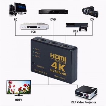 3 Port 4K*2K HDMI Switch Switcher Ultra HD HDMI Splitter IR Remote Control for DVD HDTV Xbox PS3 PS4