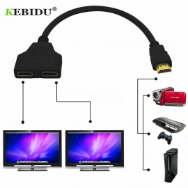 Kebidu Male To Dual HDMI 2 Female Cable HDMI Splitter Cable 1 Y Splitter Adapter in HDMI HD LED LCD TV
