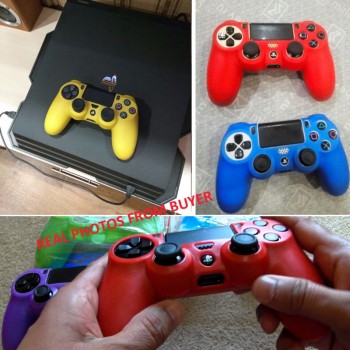 Soft Flexible Cover Silicone Case Protection Skin For Playstation 4 PS4 Pro Slim with LED Light Bar Sticker 2 pcs Grip +led Skin