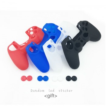 Soft Flexible Cover Silicone Case Protection Skin For Playstation 4 PS4 Pro Slim with LED Light Bar Sticker 2 pcs Grip +led Skin