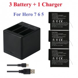 3Pcs Go Pro Lithium Battery For GoPRO Hero 7 Version Battery+3 Slots Charger For GoPro 7 Hero 6 Hero 5 2018 Camera Accessories