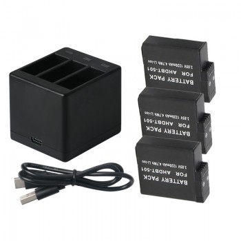 3Pcs Go Pro Lithium Battery For GoPRO Hero 7 Version Battery+3 Slots Charger For GoPro 7 Hero 6 Hero 5 2018 Camera Accessories