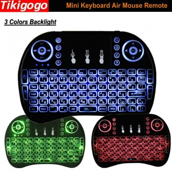Tikigogo Russian English Spanish i8 Backlight 2.4G Wireless mini keyboard air mouse remote control for Android Smart TV Box PC