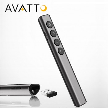[AVATTO] RF 2.4GHz Wireless Mini Presenter with Laser, PowerPoint PPT Clicker Remote Control Pen for Projector Multmedia Devices