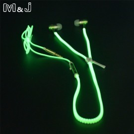 Mamp;J High Quality Full Glowing Earphone Luminous Light Metal Zipper Ear Phones Glow In The Dark For Iphone Samsung MP3 With Mic