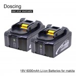 Doscing 2Pcs 18V 6000mAh BL1860 Lithium ion Replacement Battery with LED Indicator for Makita BL1850 BL1840 BL1830 BL1850 BL1860