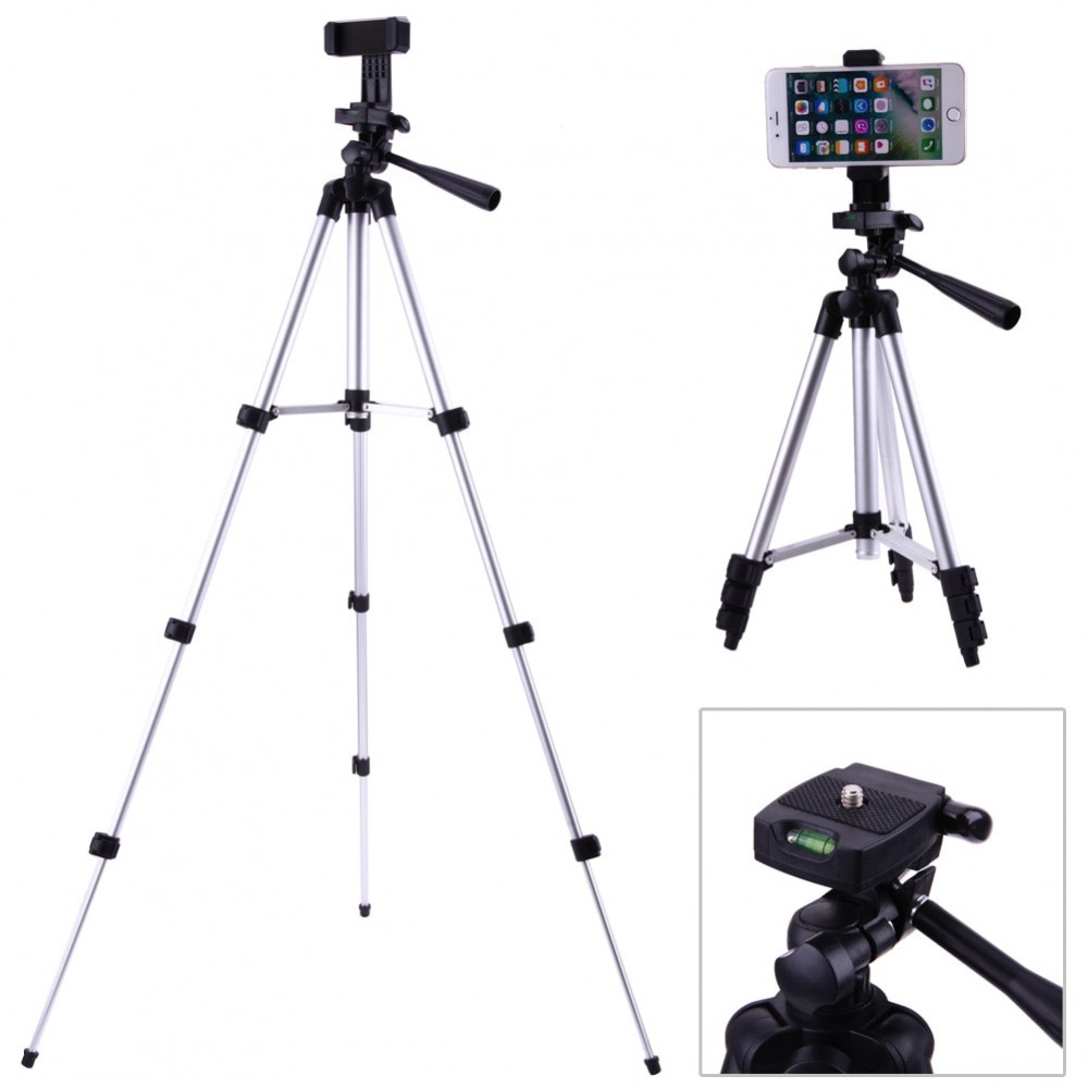 Professional Foldable Camera Tripod Holder Stand 1/4 Screw 360 Degree Fluid Head Tripod Stabilizer Aluminum with Phone Holder