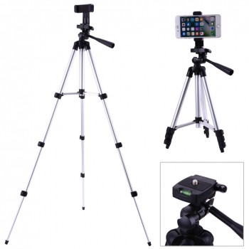 Professional Foldable Camera Tripod Holder Stand 1/4 Screw 360 Degree Fluid Head Tripod Stabilizer Aluminum with Phone Holder