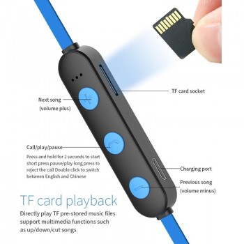 Magnetic Attraction Bluetooth Earphone Headset Waterproof Sports 5.0 With Charging Cable Earphone Build-in Mic Pluggable card