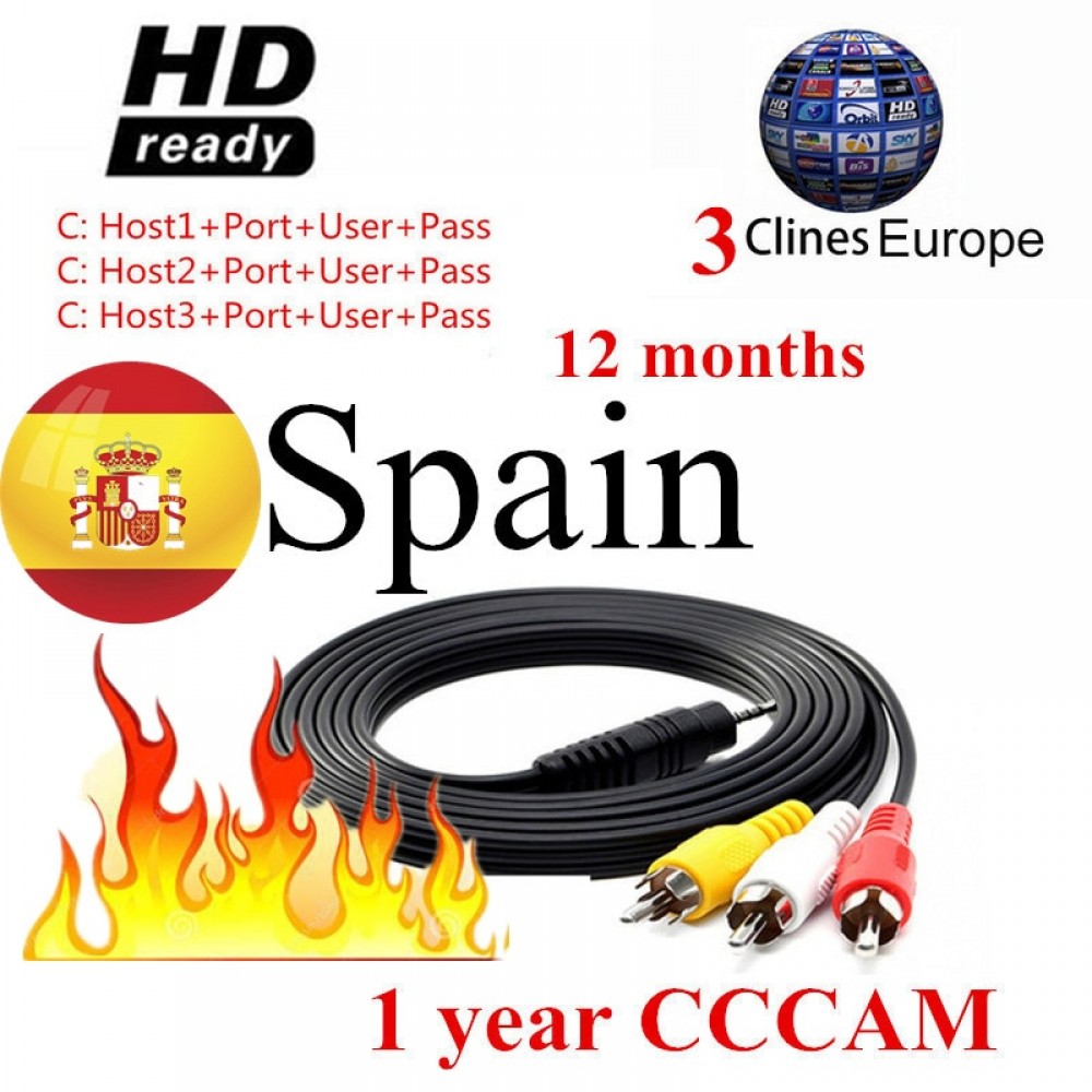 Spain Receptor Cccams lines for 1 year spain used for freesat v7 DVB-S2 CCcam satellite receiver europe channels 3 lines