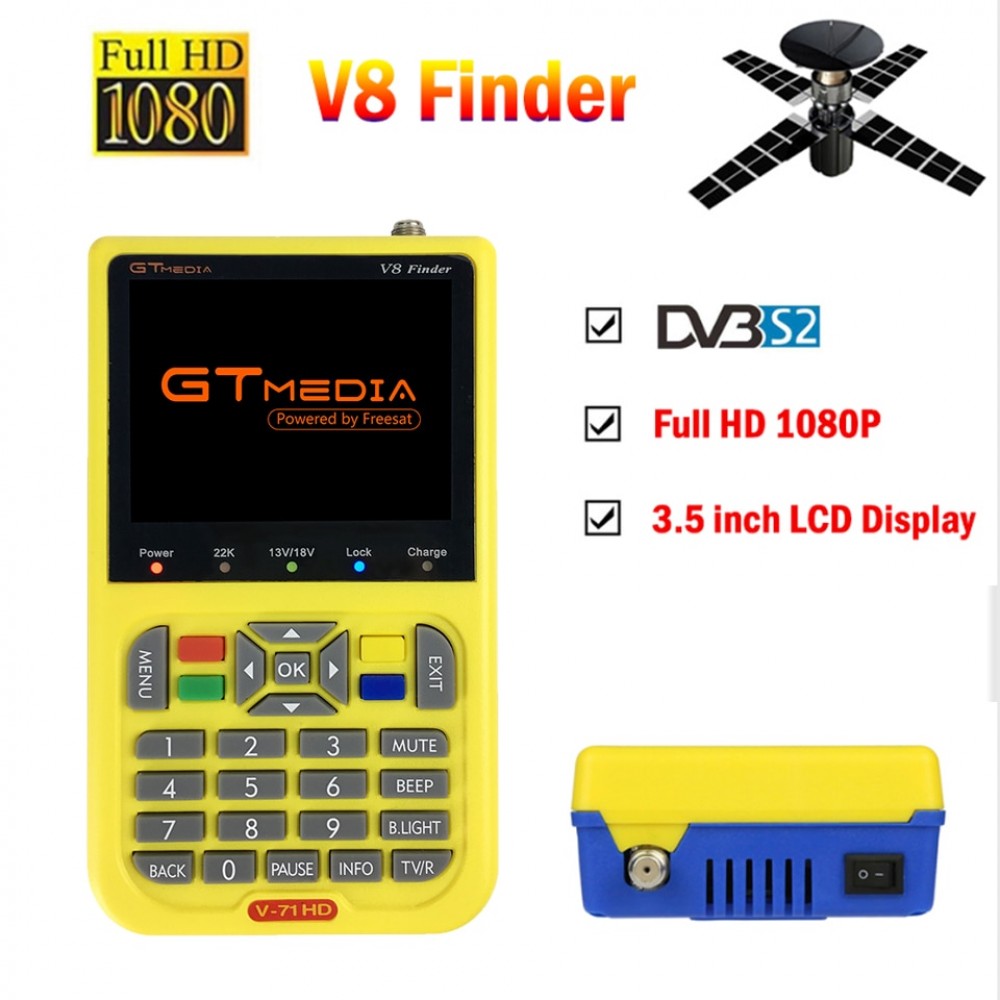 GT MEDIA V8 Finder Satellite signal Finder V-71 HD DVB-S2 MPEG-2/MPEG-4 FTA Digital Satellite meter 3.5 inch LCD Display satlink