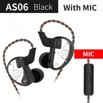 KZ AS06 Headphones 3 Balanced Armature Driver In Ear Earphone HIFI Bass Monitor Earphone Earbuds With 2pin Cable KZ ZS10 KZ AS10